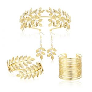YADOCA D&eacute;esse Grecque Costume Accessoires pour Femmes Or Bras Sup&eacute;rieur Bracelet Bandeau Boucles D'oreilles Pendantes D&eacute;esse Ensemble De Bijoux En Or pour Mariage De Mari&eacute;e Toge F&ecirc;te (HZ TOP, neuf)