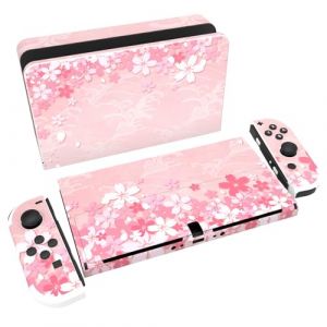 PlayVital Autocollant pour Switch OLED Protection,Sticker Skin pour Nintendo Switch OLED Manette & Console & Joycon & Dock-Pétales Fleurs Cerisier (Game Skindecal Store, neuf)