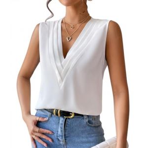ORANDESIGNE Débardeur Femme Chic Et Élégant Top Chemisier Sexy Blouse Ample Haut Été sans Manches Tee Shirt Col V Fluide Mode Casual Chemise Classique Debardeur Travail Camisole B Blanc S (ORANNER EU, neuf)