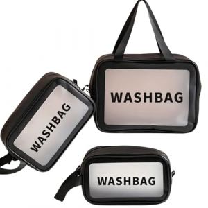 HealthyMoov Lot de 3 Trousses de Toilette Pochette Organisateur Maquillage cosmétiques parfums Vanity Case Sac Voyage Accessoire beauté Rangement Transparent Noir 3 pcs étanche Waterproof (LA REFERENCE CITADINE, neuf)