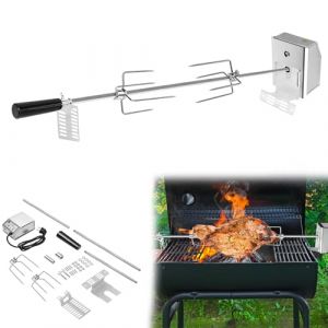 Suusolny 107 cm en acier inoxydable pour barbecue &agrave; gaz, tournebroche avec 2 piques &agrave; viande, moteur &eacute;lectrique 220 V &ndash; 240 V, tournebroche pour r&ocirc;tisserie et barbecue &agrave; gaz (LIHUIHOUSE, neuf)