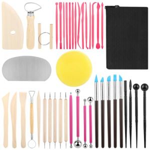 42 pcs Outils kit poterie,Outils de Sculpture，Outil Sculpture Modelage, Outil Modelage Clay Sculpting Tools, Avec Sac Rangement，pour C&eacute;ramique, Art Gaufrage, Menuiserie, Artiste DIY (KattShop, neuf)