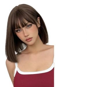 Perruque Femme Perruques ombr&eacute;es bleu clair &agrave; blanc, perruque courte et lisse avec frange for femmes, usage quotidien, f&ecirc;te(WL1148-1) (Jian Yi Shang Mao, neuf)