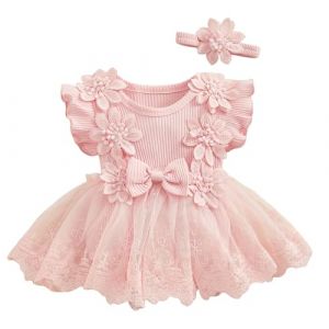 AIEOE Robes B&eacute;b&eacute; Fille Robe Tutu &agrave; sans Manches pour B&eacute;b&eacute; V&ecirc;tements pour B&eacute;b&eacute; Robe Fille avec N&oelig;ud Papillon et Volants Princesse F&ecirc;te Jupe Tenues Rose 6-12 Mois (HIGENL, neuf)