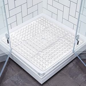 Lurowo Tapis de Douche Antidérapant, Grand Tapis de Bain Carré 70 * 70cm avec Ventouses, Tapis de Baignoire Antibactérien Lavable pour la Douche, Baignoire (Blanc Pur) (Lurowo Direct, neuf)