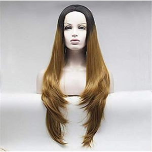 Perruques Synth&eacute;tiques Avant En Dentelle, V&eacute;ritable Perruque Naturelle Et Droite Adapt&eacute;e Aux Femmes Blanches, Racines Noires, Cheveux Blonds, Perruques Artificielles, 22 Pouces (24 Pouces) (ydxdsp, neuf)