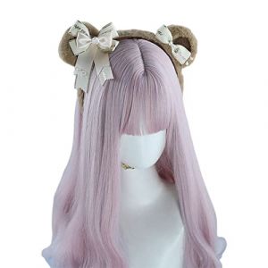 Serre-t&ecirc;te en peluche avec oreilles d'ours en fourrure pour cosplay, costume d'animal rose, n&oelig;ud en ruban pour d&eacute;coration de f&ecirc;te d'Halloween (XCengzy, neuf)
