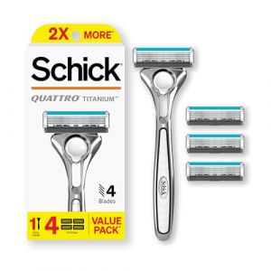 Schick Quattro Titanium Razor, 1 manche de rasoir et 4 cartouches | Rasoirs de rasage pour homme, 4 lames de rasoir pour homme, 1 poignée avec 4 recharges de lames de rasoir (Fide Store, neuf)