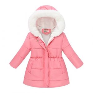 duxyoz Manteau d'hiver coupe-vent épais et chaud pour filles - Veste thermique à capuche avec capuche en fourrure - Parka doublée en polaire - Manteau matelassé rembourré pour enfants de 4 à 12 ans (HCJKEJIWU, neuf)