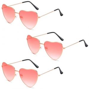 3 Paires Lunettes Coeur, Lunettes de Soleil en Forme de Coeur,Lunettes de Soleil Coeur Rose, Vintage Festival Hippie Lunettes, pour Party Annivesaire Noël Carnaval Cosplay (LIU CHENGYANG DE DIAN, neuf)