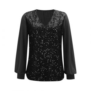 Haut &agrave; Paillettes Femme Grande Taille Chemisier Haut &agrave; Paillettes Soir&eacute;e Disco Brillante Chemises Manche Longue Blouse Chic &Eacute;l&eacute;gant Printemps T Shirt Glitter Soir&eacute;e Disco Tunique Tops Tenue de Fete (⭐⭐⭐⭐⭐AEGJEGVD⭐⭐⭐⭐⭐, neuf)