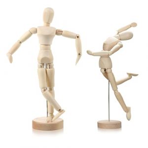 Mannequin de Bois, 2 Pi&egrave;ces Mannequin en Bois Articul&eacute; Mod&egrave;le Flexible de Mannequin en Bois pour Croquis, Cr&eacute;ation de Bandes Dessin&eacute;es, D&eacute;coration de Meubles, D&eacute;coration D'art(16cm/22cm) (CHmiss, neuf)