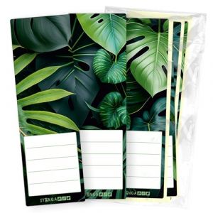 itenga Lot de 12 &eacute;tiquettes pour dos de classeur - 6 x 19 cm - Autocollant pour dos de classeur comme motif panoramique - En papier adh&eacute;sif (motif feuilles de la jungle) (itenga GmbH, neuf)