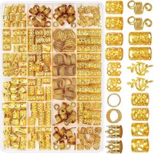 285 Pièces Bijoux Cheveux Tresse Doré, Weflay Bijou x de Cheveux en Métal Accessoires Pour Dreadlocks Réglables Bague Cheveux Viking Anneau Cheveux Bijoux Cheveux Doré (Or-220 pcs) (HaJieQin, neuf)