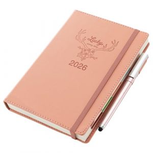 Agenda acad&eacute;mique 2026 annuel 2026 une page par jour de janvier &agrave; d&eacute;cembre - Agenda journalier et mensuel avec stylo, autocollants, onglets mensuels color&eacute;s et poche int&eacute;rieure - Format A5 - Rose (Dong.Feng, neuf)