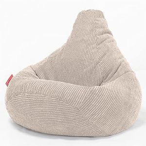 Lounge Pug Pouf Poire Gamer Texturé Gaufré Pom Pom - Facilement Transportable, Assise Confortable, Pouf Salon, Adulte, Chambre Ado - Ivoire (Mikaboü Paris, neuf)