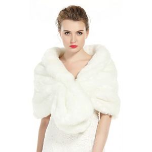 BEAUTELICATE Fourrure Châle Écharpe Étole De Femme Hiver Mariage sur Robe de Soirée Mariée Cérémonie Demoiselle d'honneur (Fausse Fourrure - Ivoire, M) (BEAUTELICATE-FR, neuf)