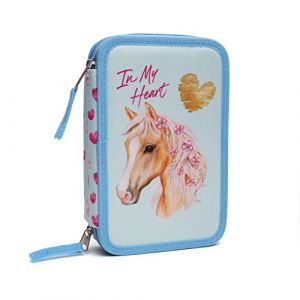 Ragusa-Trade Trousse &agrave; crayons pour filles, enfants, chevaux, gar&ccedil;ons et filles, diff&eacute;rentes 2 ou 3 compartiments, remplie, Chevaux (Pf2hb) bleu clair, Th&egrave;me cheval, compartmentalis&eacute; (Ragusa-Trade FR, neuf)
