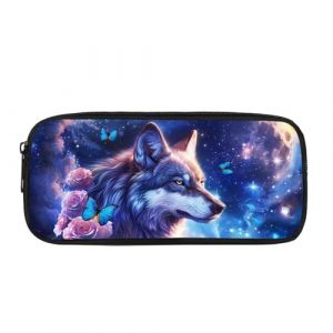 Showudesigns Trousse &agrave; Crayons Loup pour Gar&ccedil;ons et Enfants - Secondaire Primaire - Fournitures Scolaires - Rose et Papillon - Pochette de Rangement (showu designs, neuf)