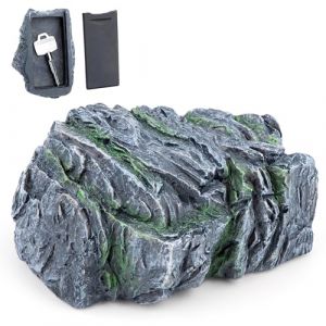 Cache Clé Pierre d'Imitation avec Compartiment Secret, Cachez Clés de Rechange dans La Pierre, Imperméable Porte-clés Coffre-fort pour Extérieur Jardin Cour (Gris Foncé) (Bonken, neuf)