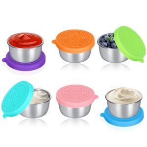 Lot de 6 mini pots à sauce avec couvercles, 50 ml, en acier inoxydable, récipient vinaigrette avec couvercles en silicone, petit récipient à vinaigrette (Paulao Store, neuf)