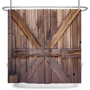 SDOTPMT 140x183cm Bois Sol Rideau de Douche Rustique Marron Bois Dur Ancien Planche Planche Rideau de Bain Rural Ferme Grange Porte Rideau de Baignoire pour Salle Bains Polyester avec Crochets (SDOTPMT, neuf)