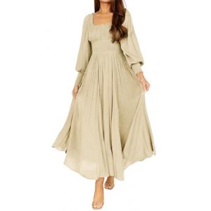 R.Vivimos Femmes Col Carré Manches Longues Maxi Robe De Maternité Empire Taille Suisse à Pois Longue Robe Paysanne(M,Beige) (Jian Mei E-commerce Co., Ltd., neuf)