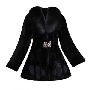 L9WEI Manteau en fourrure pour femme élégant manteau d'hiver chaud en fausse fourrure moelleuse manteau d'hiver pour femme manteau en fourrure avec capuche, X01 - Noir, L (HFGFIVG, neuf)
