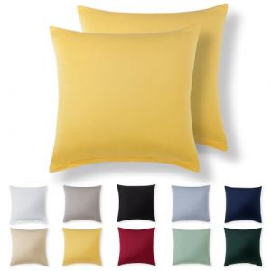 Alreya Taie Oreiller 40x40 Coton (Lot de 2) - Jaune - 100% Jersey Coton, Housse de Coussin 40x40 cm, Taies d'oreiller en Jersey avec Fermeture éclair 40 x 40 cm (DT TEXTILE GmbH, neuf)