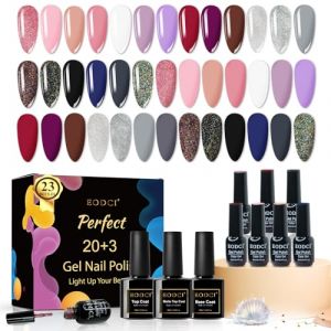 Eocci gel poli ongles set 20 couleurs, lot de 3 finitions brillantes et mates et Apprêts, Ensemble de vernis gel de couleur à paillettes, rose vif, violet, gris, marron, noir, argent (EODCI, neuf)