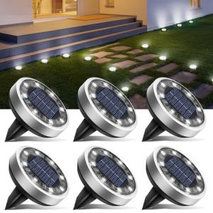 btfarm Lot de 6 Lampe Solaire Au Sol, 8 LED Jardin Exterieur Solaire Etanche Lumiere Solaire, Spot Solaire Ext&eacute;rieur pour Chemins Pelouse Terrasse All&eacute;e Cour Piscine, Blanc Froid (btfarm-EU, neuf)
