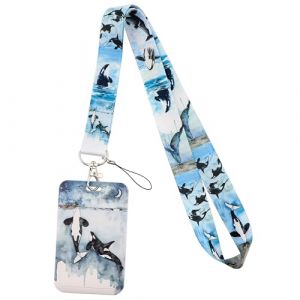 Juanooo Cordon tour de cou baleine bleue avec porte-cartes pour cl&eacute;s, carte de bateau de croisi&egrave;re, joli badge pour femmes, filles et enfants - Coque rigide en plastique (MENGMEGNBAIHUO, neuf)