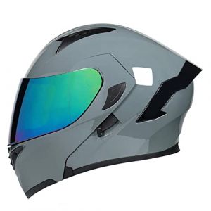 Woljay Casque intégral du visage moto casque modulaire Casque moto intégrée double visière pour adultes hommes femmes cyclomoteur DOT ECER22-05 (Grey-Multicolor Visor,M) (Woljay Trading, neuf)