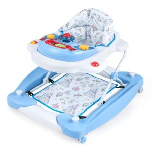 LIFEZEAL 6 en 1 Trotteur Bébé Pliable avec 3 Hauteurs Réglables, Plateau Musical Amovible et Siège Rembourré, Trotteur Évolutif Bebe 6-14 mois, Charge 12 kg (Bleu) (LIFEZEAL ITALY S.R.L., neuf)