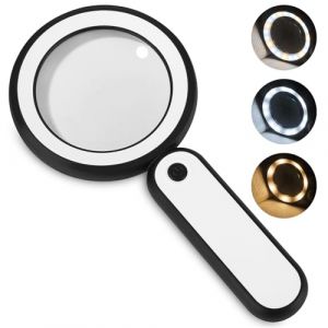 Loupe de Lecture, Loupe 5X avec 21 LED Lumière, 3 Modes D'éclairage Rechargeable par USB Loupe Eclairante Loupe Electronique Loupe Lumineuse pour Lecture, Bijoux, Seniors, Malvoyant (STANILA FOYA SHOP S.R.L., neuf)