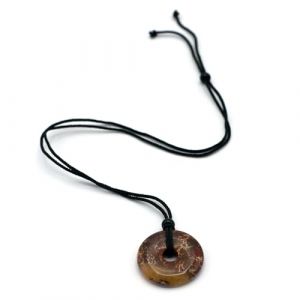 Miracles Minéraux Pendentif Pierre naturelle | Donut Pi chinois| double pointes concentrateur d'énergie (Donut Pi 30 mm cordon réglable de 20-55 cm | jaspe léopard) (Miracles Minéraux, neuf)