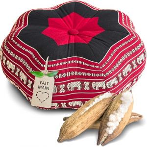 livasia coussin de m&eacute;ditation &eacute;toile grande taille - &Oslash; 40x20cm Coussin de yoga kapok, Pouf, Coussin de sol yoga zen m&eacute;ditation, Coussin zafu jardin balcon, Coussin d&rsquo;assise fait main (Rouge/&Eacute;l&eacute;phants) (livasia, neuf)