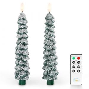 Fanna Lot de 2 Bougies Chandelier LED avec Minuterie pour la décoration intérieure, Chandelle LED avec télécommande en forme de sapin de Noël recouvert de neige pour l'hiver - H 25 cm (KingScope, neuf)