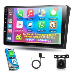 Motorsi Autoradio pour Peugeot Boxer 2 pour Ducato 3 pour Citroen Jumper2 avec Carplay Android Auto, 4+64G &Eacute;cran Tactile 9 Pouces Bluetooth/WiFi/FM/RDS/GPS Navigation/SWC/EQ/Canbus + Cam&eacute;ra arri&egrave;re (Huanhuan shop, neuf)