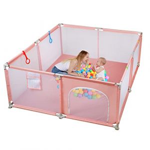 Parc B&eacute;b&eacute; Parc De Jeux B&eacute;b&eacute; D&eacute;montable Lavable Avec 30pcs Boules Plastiques 4 bandes Centre d'activit&eacute;s pour Enfants Grand Parc Adapt&eacute; Int&eacute;rieur Ext&eacute;rieur avec Grille de Protection (150 * 180 Rose) (sinbide-fr, neuf)