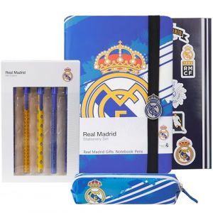Real Madrid Set Papeterie Trousse Scolaire Cahier de Texte Stylos Autocollants Fourniture Scolaire Bureau Cadeau Foot Gar&ccedil;on Ado ou Homme (Get Trend., neuf)