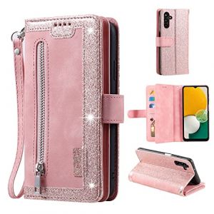 EYZUTAK Coque pour Samsung Galaxy S25/Samsung Galaxy S24, Etui &agrave; Rabat en Cuir Fermeture &agrave; Glissi&egrave;re Magn&eacute;tique Portefeuille avec 9 Emplacements pour Cartes Stand Etui en Cuir Mat R&eacute;tro-Or Rose (eruntech, neuf)