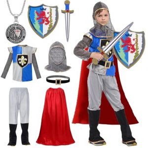 YOUYIKE Deguisement Chevalier Enfant, Casque Epee Bouclier Cape, Medieval Noble Deguisement Chevalier Fashion pour Cosplay Carneval Party (L, 120-130cm) (Yanniler-EU, neuf)