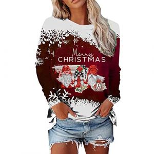 Pull Moche De Noel Femme Rigolo Hiver Dr&ocirc;le Sweat Pull &agrave; Col Rond et Manches Longues Sweatshirt Slim Fit Pullover Grande Taille Sweat Haut D&eacute;contract&eacute; Ample Pullover Haut (hoarse-NU, neuf)