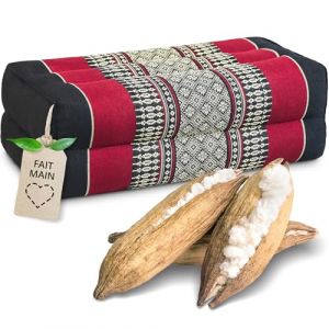 Livasia Coussin Yoga carr&eacute; Bloc - 17x34x12cm - Coussin de m&eacute;ditation kapok, Coussin de Soutien Bolster rectangulaire, Accessoires Yoga Pilates Coussin cale-Nuque, Fait Main (Noir/Rouge) (livasia, neuf)