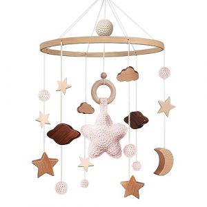 Mobile Baby - Lit bébé mobile jouets pour bébé avec crochet étoiles lune nuages ​​bébé mobile pour lit | Carillon éolien mobile en bois pour bébé, cadeau pour filles ou garçons (YILUSHANGCHANGHONG, neuf)