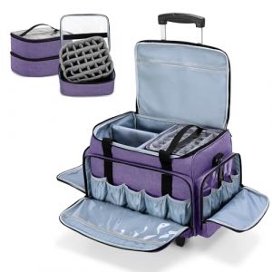 Luxja Sac Organisateur à roulettes de Vernis à Ongles pour 90 Bouteilles et Une Lampe à Ongles, Sac pour Rangement Vernis à Ongle avec Chariot Détachable, Étui pour Vernis à Ongles, Violet (SILIDE EU, neuf)