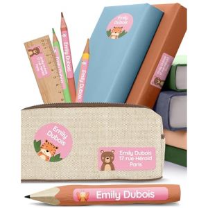melu kids&reg; Set d'&eacute;tiquettes autocollantes nominative et personnalisable pour les enfants &agrave; l'&eacute;cole (150 pi&egrave;ces) - Autocollants personnalis&eacute;s pour les fournitures scolaires - Imperm&eacute;able - Rose (MELU Kids, neuf)