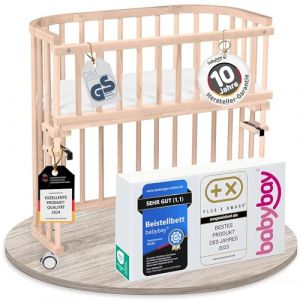 babybay Original lit cododo en Bois de h&ecirc;tre Massif/Compact et modulable/Hauteur du lit r&eacute;glable en continu/lit b&eacute;b&eacute; &eacute;volutif (Naturel Non trait&eacute;) / avec Matelas, Barres, Roues (babybay, neuf)