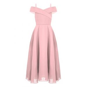 Vxuxlje Enfant Fille Robe Soir&eacute;e Princesse Epaule Nue Robe Demoiselle d'honneur Mariage C&eacute;r&eacute;monie Robes de F&ecirc;te Bal 6-16 Ans Rose 7-8 Ans (Vxuxlje, neuf)